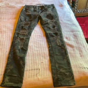 Distressed Camouflaged stacked Skinny Jeans